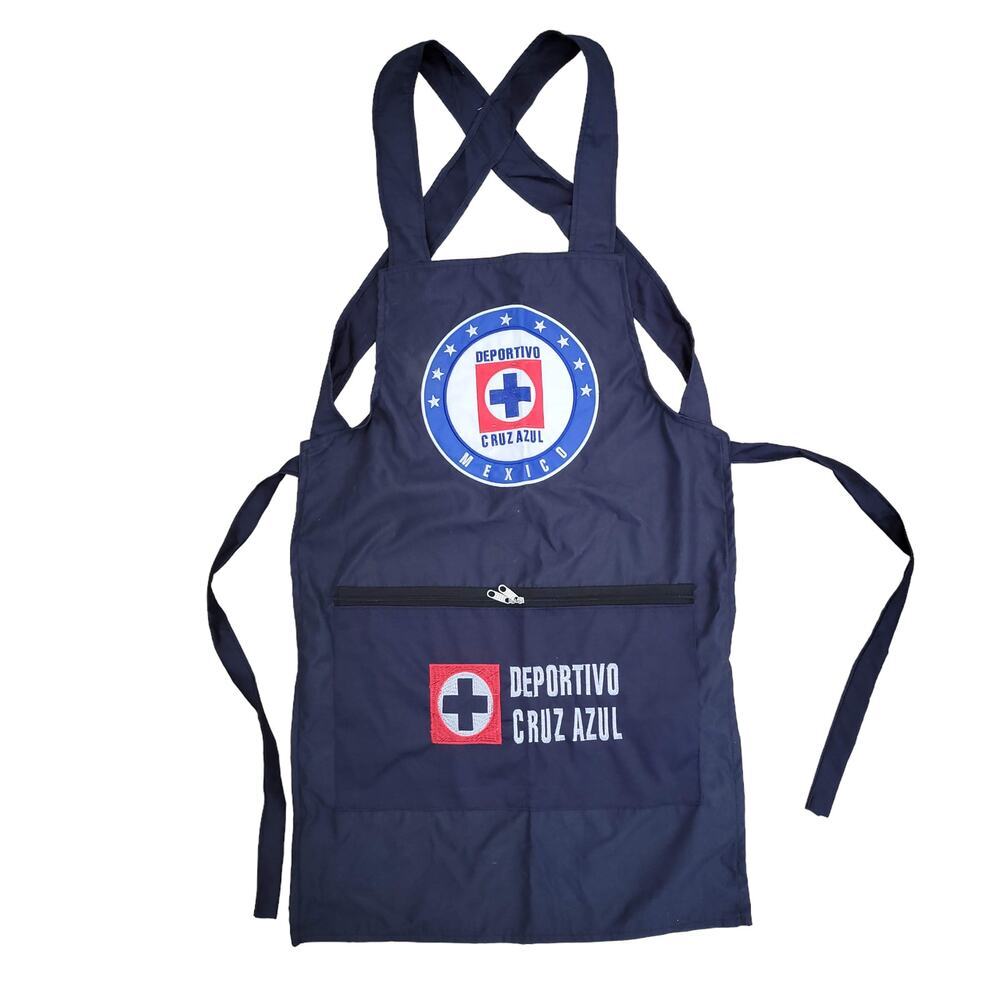 Cruz Azul Mexican Hand Made Navy Blue Cross Back Apron w/ Pockets One Size